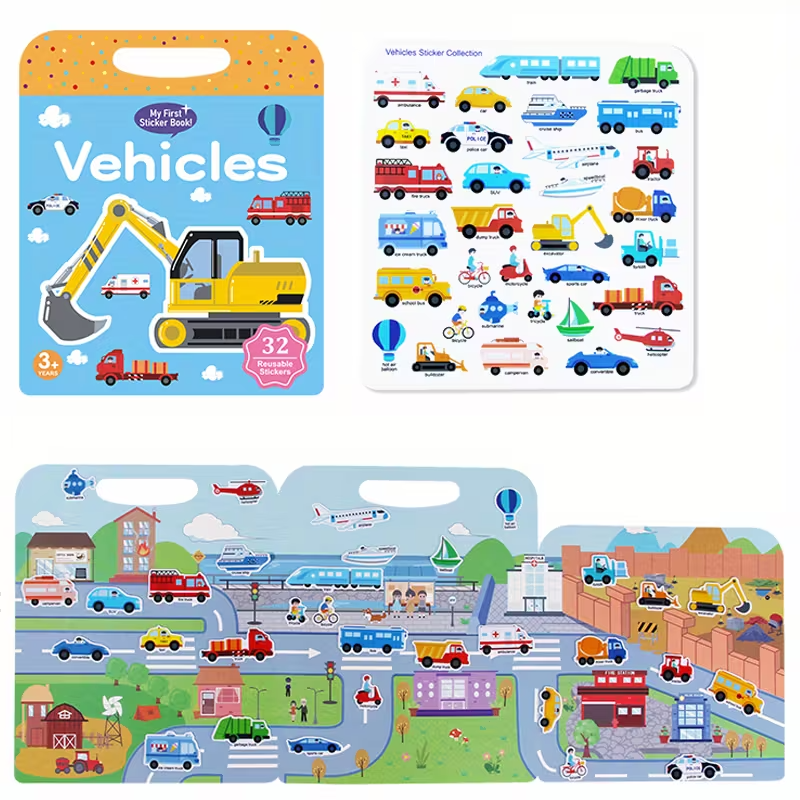 Книга з багаторазовими наліпками Транспорт 32 наліпки (ZD-001) вінілові наклейки