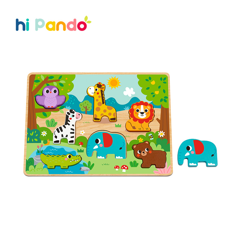 Дитячий дерев'яний розвиваючий іграшковий пазл Tooky Toy Монтессорі,  Тварини в зоопарку ( HP027) для малят від 18 місяців