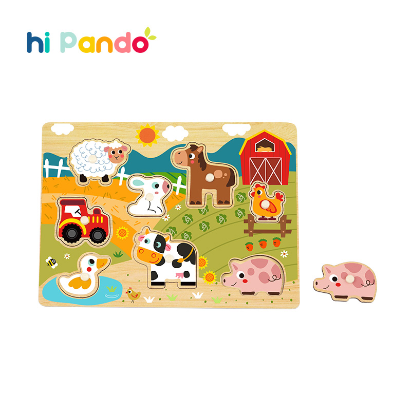 Дитячий дерев'яний розвиваючий іграшковий пазл Tooky Toy Монтессорі, Тварини на фермі ( HP024) для малят від 18 місяців