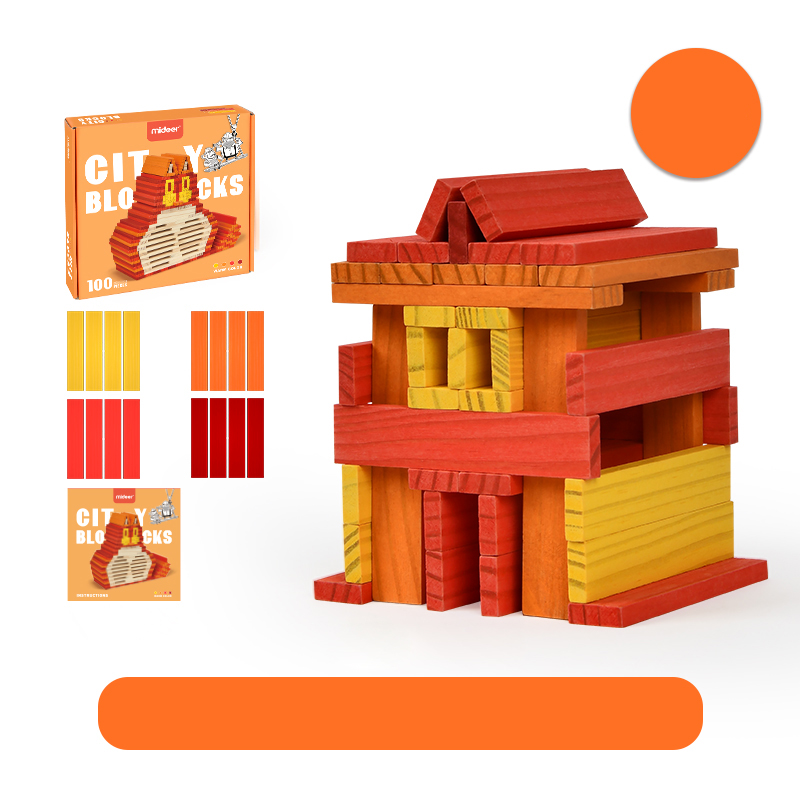 Будівельні дерев'яні блоки CITYBLOCKS Mideer Теплі кольори 100 деталей ( MD1115 ) монтесорі