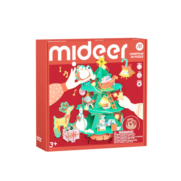 Музичний 3D пазл Різвяна ялинка з гірляндою Mideer. 3D-головоломка. Обертається і грає музику ( MD2299 ) новорічна музикальна скринька 
