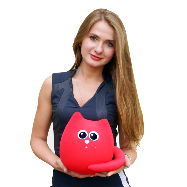 М'яка  іграшка антистрес Expetro подушка  інтер'єрна  Кіт великий Іскорка 30 см червоний ( A206-1 ) наповнювач кульки пінополістиролу