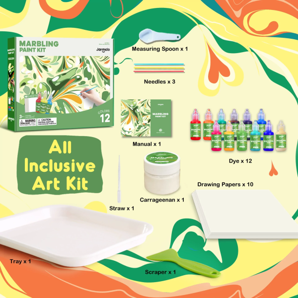 Набір для малювання на воді Jar Melo 12 кольорів Marbling Kit. Набір для марморування , ЕБРУ ( JA92606 )