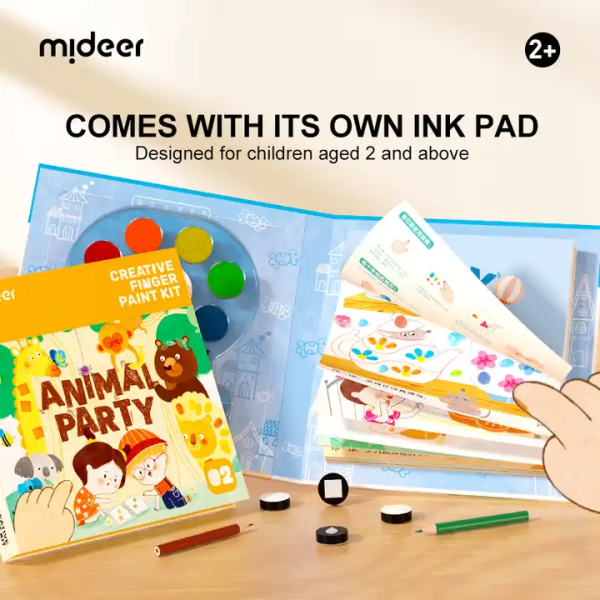 Набір  для малювання пальцями Mideer Картина, що миється Вечірка тварин 50 сторінок ( MD 2236 )