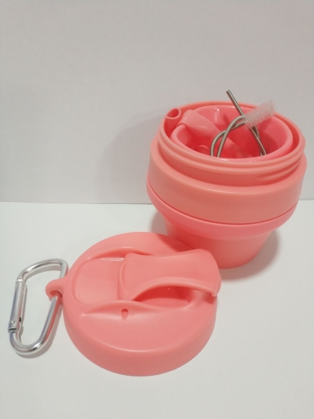 Складана силіконова склянка з кришкою та трубочкою 350 мл Tonna Waist  SALMON-PINK 