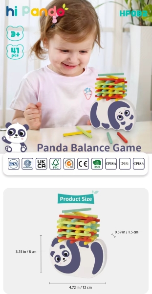 Ігровий дерев'яний набір-балансир для дітей Tooky Toy Монтессорі, раннє навчання, блоки, Панда, 41 предмет ( HP082 ) від 3 років