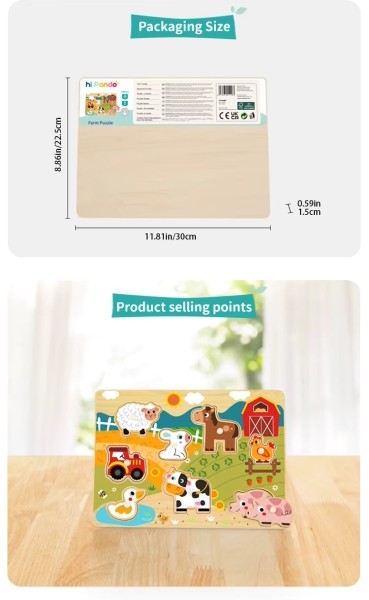 Дитячий дерев'яний розвиваючий іграшковий пазл Tooky Toy Монтессорі, Тварини на фермі ( HP024) для малят від 18 місяців