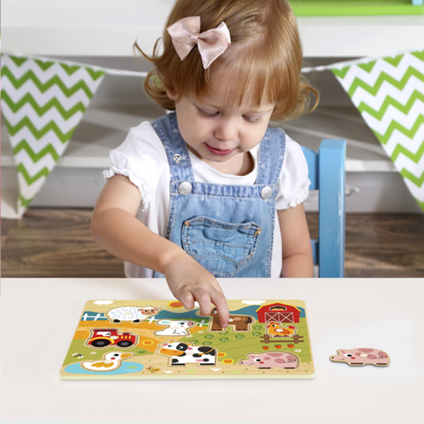 Дитячий дерев'яний розвиваючий іграшковий пазл Tooky Toy Монтессорі, Тварини на фермі ( HP024) для малят від 18 місяців