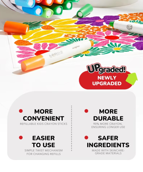 Запасні стрижні для воскових олівців  MiDeer  шовковисті швидковисихаючі безпечні нетоксичні для дітей 12 кольорів (MD4257) змінні запасні стержні Запасні стрижні для воскових олівців  MiDeer  шовковисті швидковисихаючі безпечні нетоксичні для дітей 12 кольорів (MD4257) змінні запасні стержні