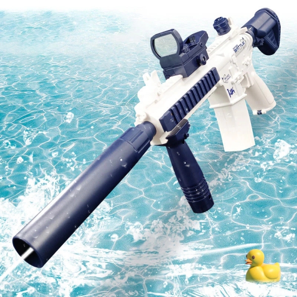 Водяний автомат водний бластер дитячий UKBOO Water Gun M416 на акумуляторі електричний акумуляторний із зарядкою від usb прицілом на 300 мл білий синій водяні автомати водні бластери (HQB007701)