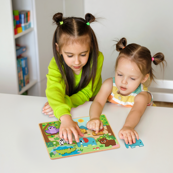 Дитячий дерев'яний розвиваючий іграшковий пазл Tooky Toy Монтессорі,  Тварини в зоопарку ( HP027) для малят від 18 місяців