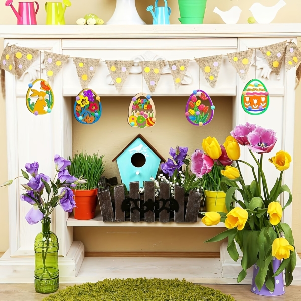 Набір дерев'яних Великодніх прикрас для розпису , 12 штук розміром 7*5 см, з конопляною мотузкою ( А-01-короб ) розмалюй сам