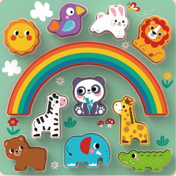 Дитяча дерев'яна гра-балансир Tooky Toy Панда з друзями, 11 предметів ( HP095 ) для малят від 18 місяців