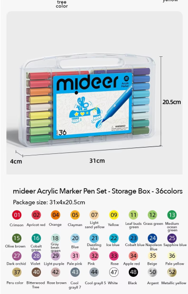 Акрилові маркери Mideer ультрам'яке перо 36 кольорів (MD1524) у валізі Акрилові маркери Mideer ультрам'яке перо 36 кольорів (MD1524) у валізі