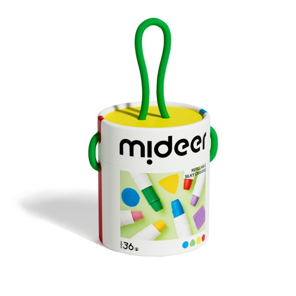 Воскові олівці крайони , що миються MiDeer у відрі 36 шт шовковисті швидковисихаючі безпечні нетоксичні для дітей (MD4256) в тубусі
