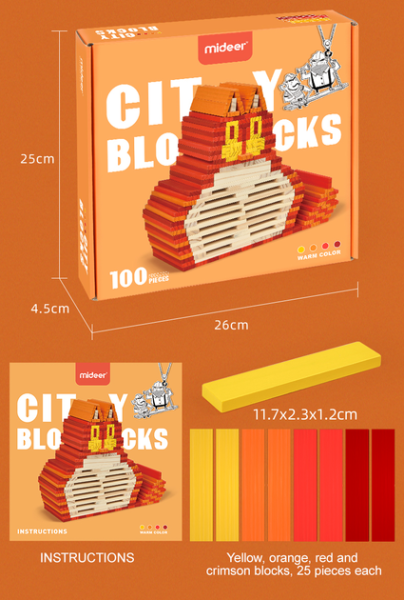 Будівельні дерев'яні блоки CITYBLOCKS Mideer Холодні  кольори 100 деталей ( MD1116 ) монтесорі