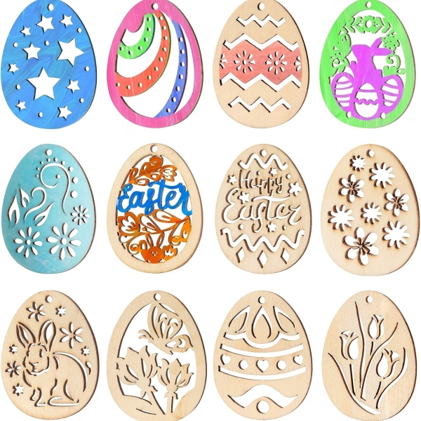 Набір дерев'яних Великодніх прикрас для розпису , 20 штук розміром 5*4 см ( В-3490-mix ) розмалюй сам