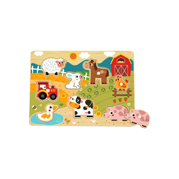 Дитячий дерев'яний розвиваючий іграшковий пазл Tooky Toy Монтессорі, Тварини на фермі ( HP024) для малят від 18 місяців