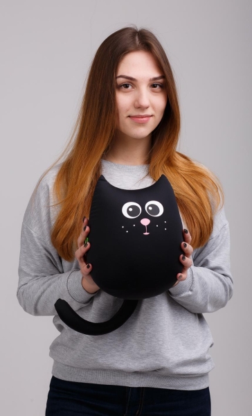 М'яка  іграшка Expetro антистрес подушка  інтер'єрна  Кіт міні Вугіллячко 20 см чорний ( A204 ) наповнювач кульки пінополістиролу