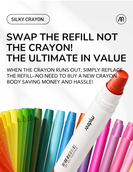 Запасні стрижні для воскових олівців  MiDeer  шовковисті швидковисихаючі безпечні нетоксичні для дітей 12 кольорів (MD4257) змінні запасні стержні Запасні стрижні для воскових олівців  MiDeer  шовковисті швидковисихаючі безпечні нетоксичні для дітей 12 кольорів (MD4257) змінні запасні стержні