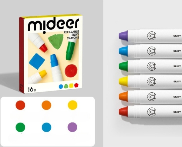 Воскові шовковисті олівці  MiDeer  6 кольорів  (MD4258) швидковисихаючі безпечні нетоксичні для дітей