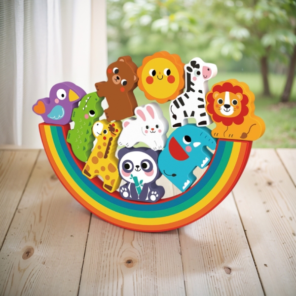 Дитяча дерев'яна гра-балансир Tooky Toy Панда з друзями, 11 предметів ( HP095 ) для малят від 18 місяців