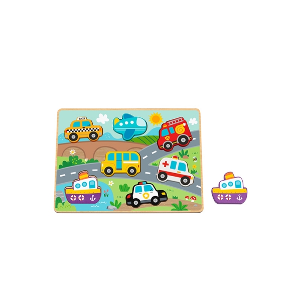 Дитячий дерев'яний розвиваючий іграшковий пазл-сортер Tooky Toy Монтессорі, Транспорт ( HP029) для малят від 18 місяців