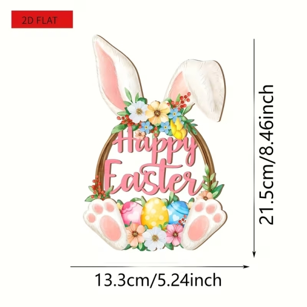 Декор Пасхальний Зайчик 2D плоска дерев'яна підвіска на двері з мотузкою ( LZY339 )
