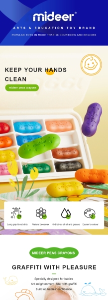 Натуральні воскові олівці MiDeer горохові для найменших 12 кольорів ( MD 6220)