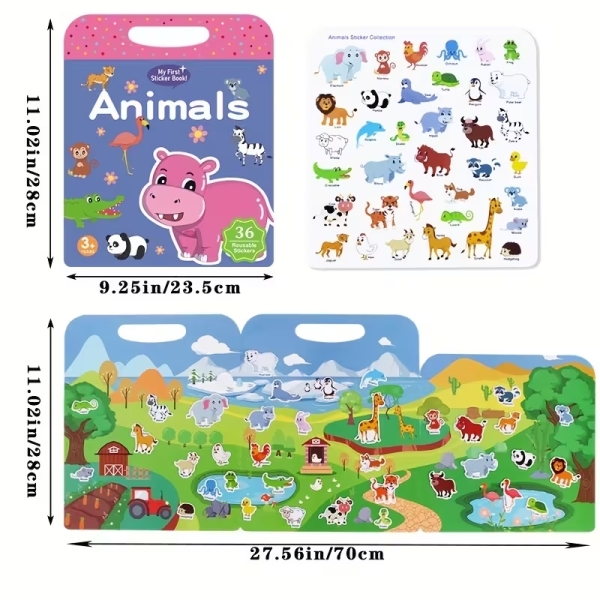 Мій перший альбом із наліпками Тварини 36 наліпок (ZD-002) багаторазові вінілові наклейки
