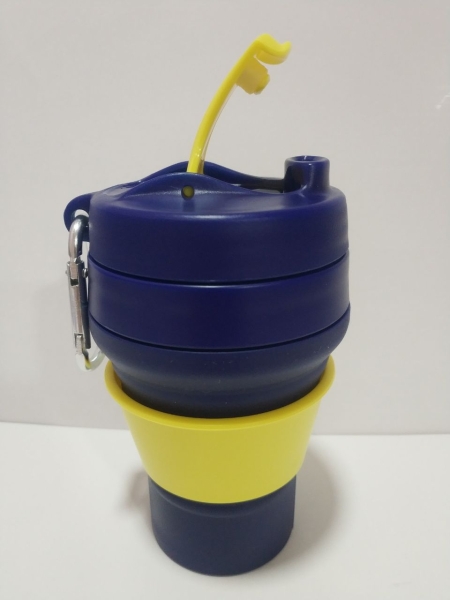 Складана силіконова склянка з кришкою та трубочкою 350 мл Tonna Waist  BLUE and YELLOW