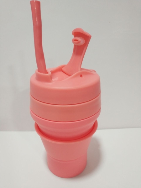 Складана силіконова склянка з кришкою та трубочкою 350 мл Tonna Waist  SALMON-PINK 