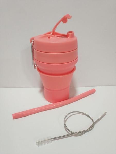 Складана силіконова склянка з кришкою та трубочкою 350 мл Tonna Waist  SALMON-PINK 