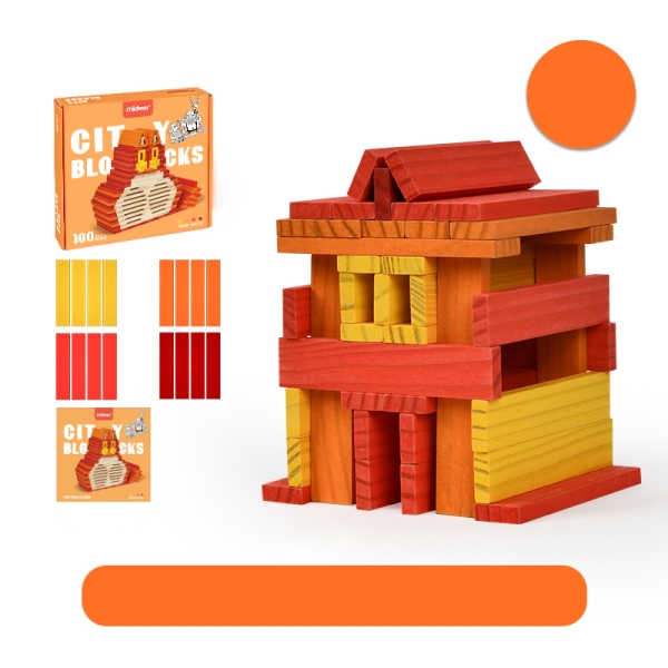 Будівельні дерев'яні блоки CITYBLOCKS Mideer Теплі кольори 100 деталей ( MD1115 ) монтесорі