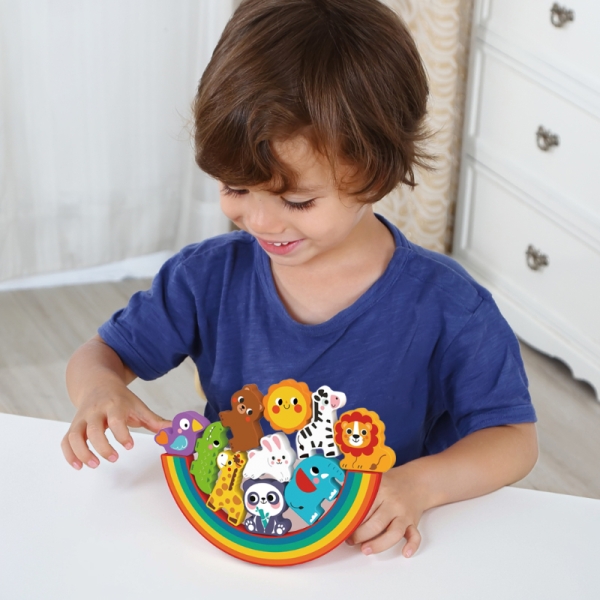 Дитяча дерев'яна гра-балансир Tooky Toy Панда з друзями, 11 предметів ( HP095 ) для малят від 18 місяців