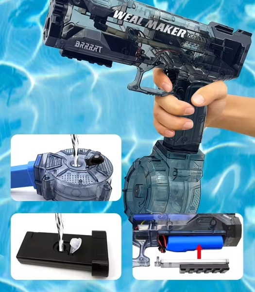 Водяний пістолет Weal Maker електричний з затвором, 2 обойми, зарядка від USB ,чорний ( W 555- black)