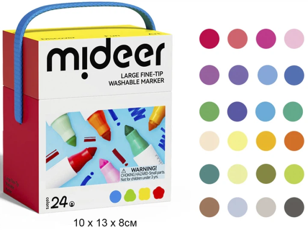 Великі маркери, що змиваються  MiDeer дитячі - універсальні  24 шт (MD1550) на водній основі з тонким кінчиком