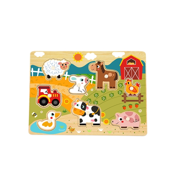 Дитячий дерев'яний розвиваючий іграшковий пазл Tooky Toy Монтессорі, Тварини на фермі ( HP024) для малят від 18 місяців