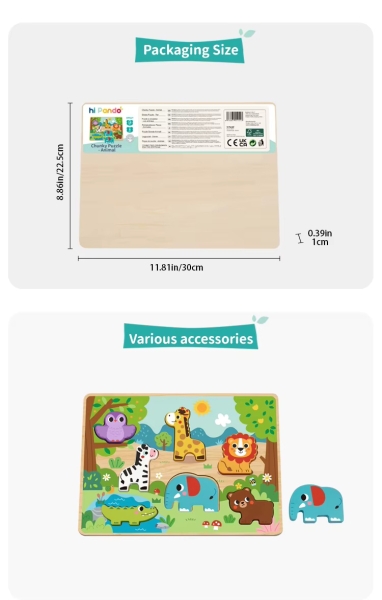 Дитячий дерев'яний розвиваючий іграшковий пазл Tooky Toy Монтессорі,  Тварини в зоопарку ( HP027) для малят від 18 місяців