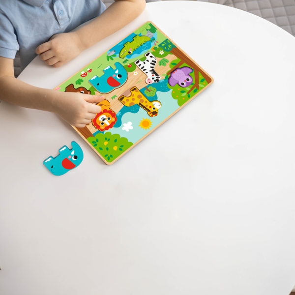 Дитячий дерев'яний розвиваючий іграшковий пазл Tooky Toy Монтессорі,  Тварини в зоопарку ( HP027) для малят від 18 місяців